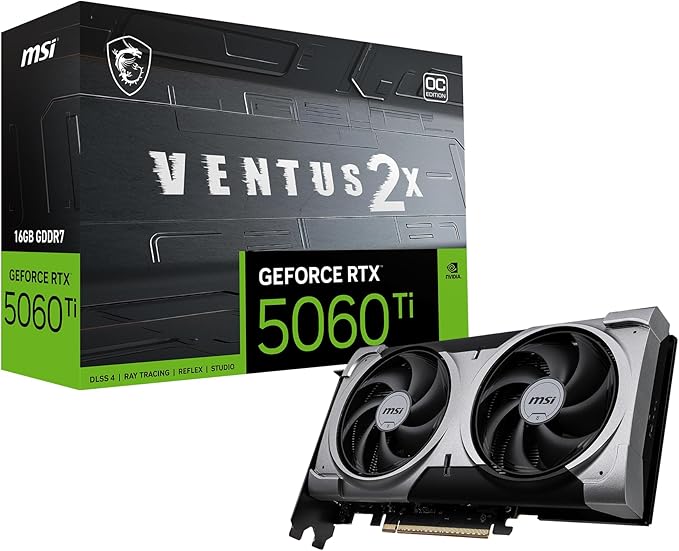MSI GeForce RTX 5060 Ti VENTUS 2X PLUS 16GB GDDR7 Graphics Card - 1440p Gaming & AI GPU