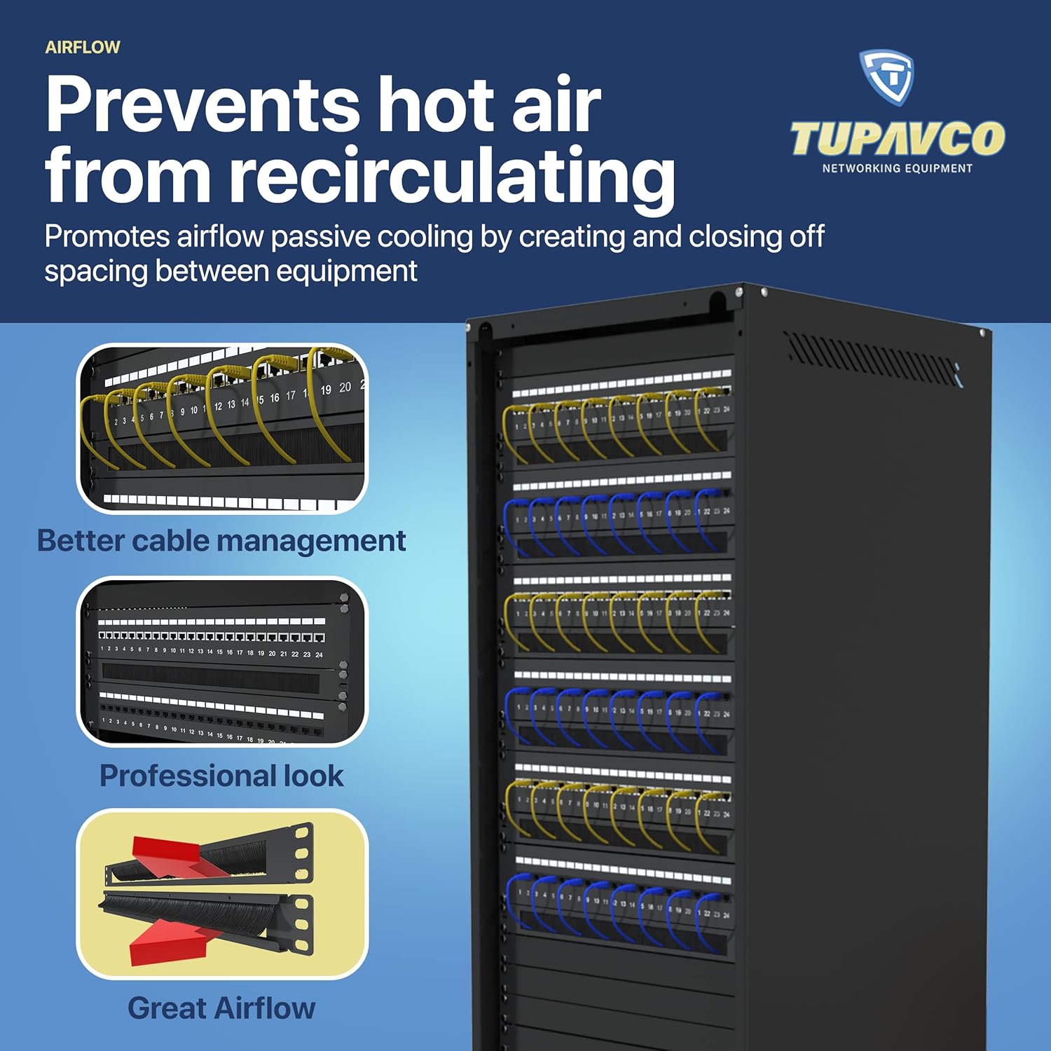 1U Rack Brush Panel: Cable Management, Airflow, Dust Control