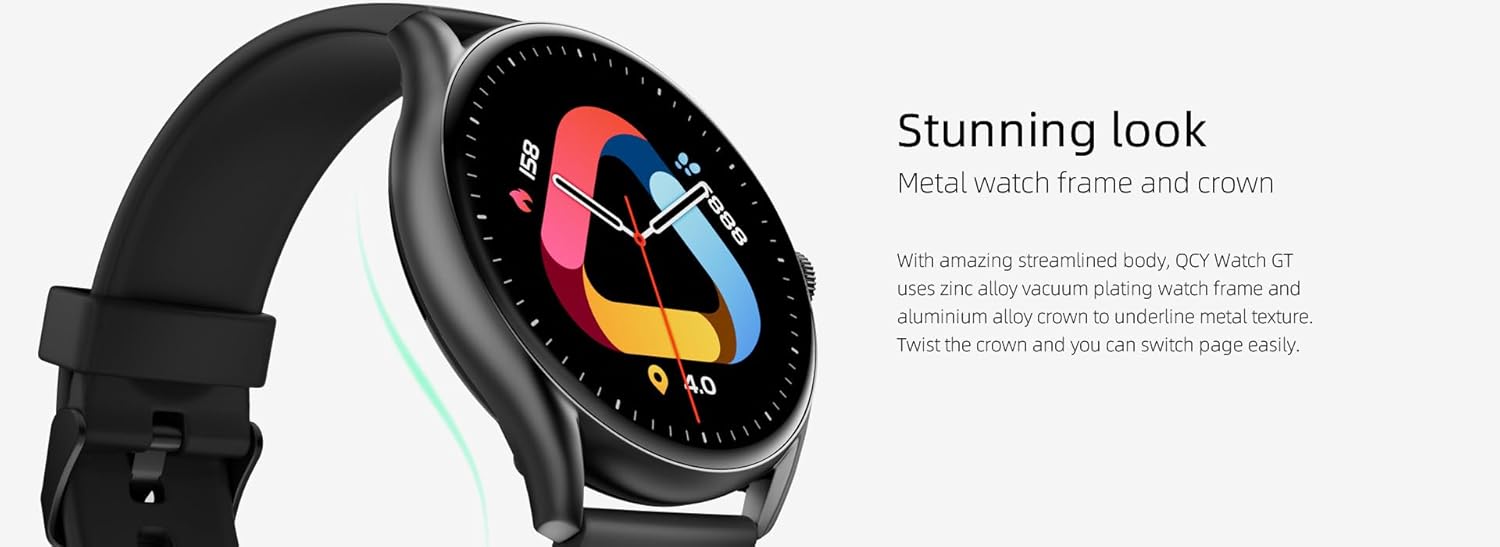 QCY Active GT Bluetooth Smartwatch – Fitness Tracker with Heart Rate & Smart Notifications (Black / Silver Gray)